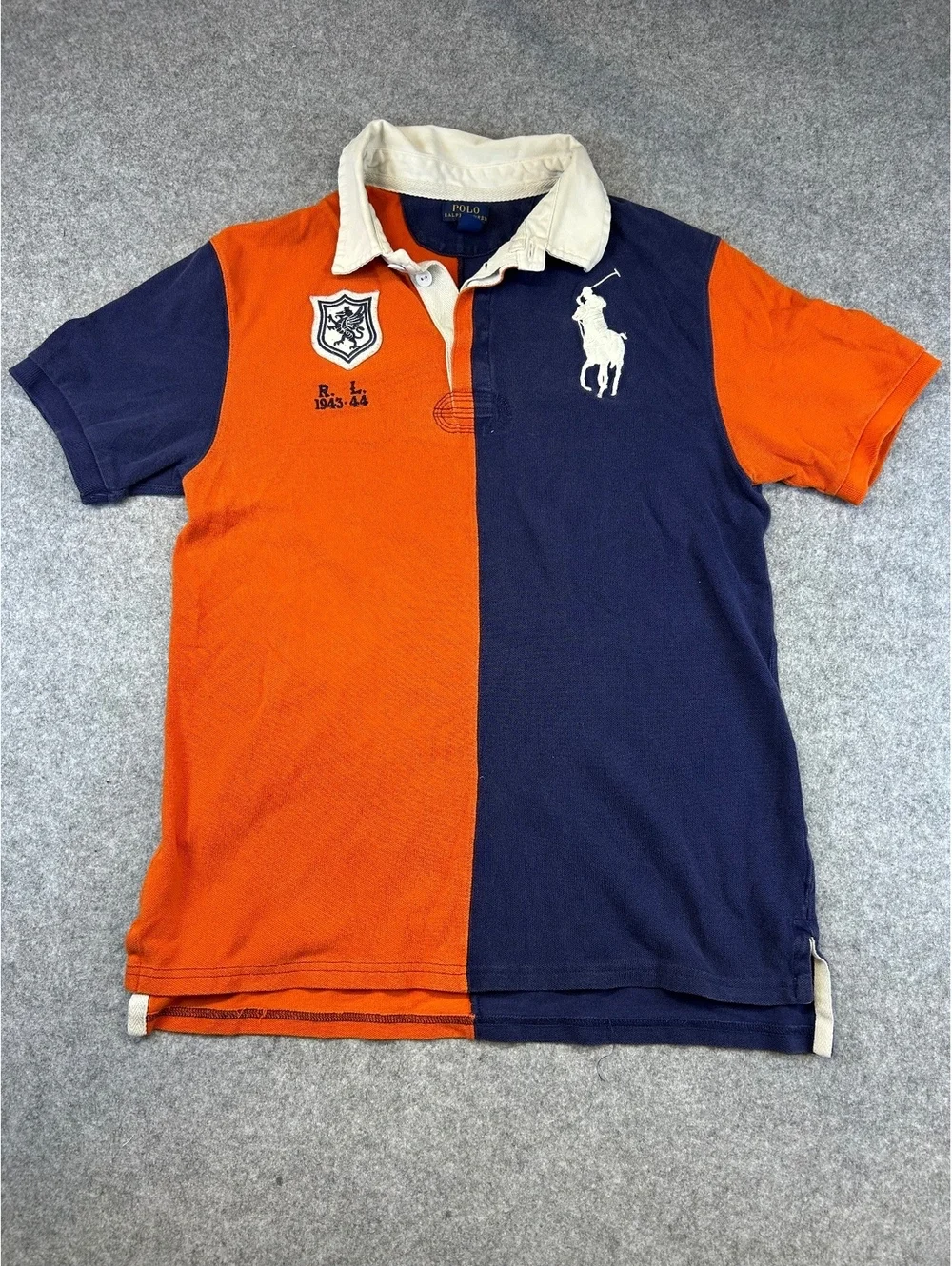 Polo Ralph Lauren Youth XL (18-20) Colorblock RugbyShirt Orange Navy Crest Logo